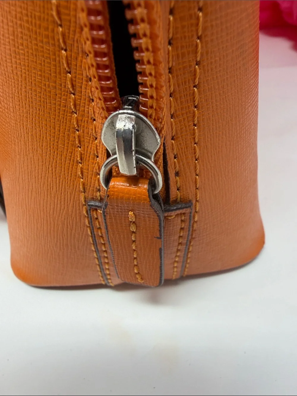 Jack Georges Bright Orange Leather Backpack with Front Zip Pocket